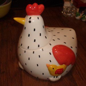 Pat Meyers cookie jar polka dot chicken rooster